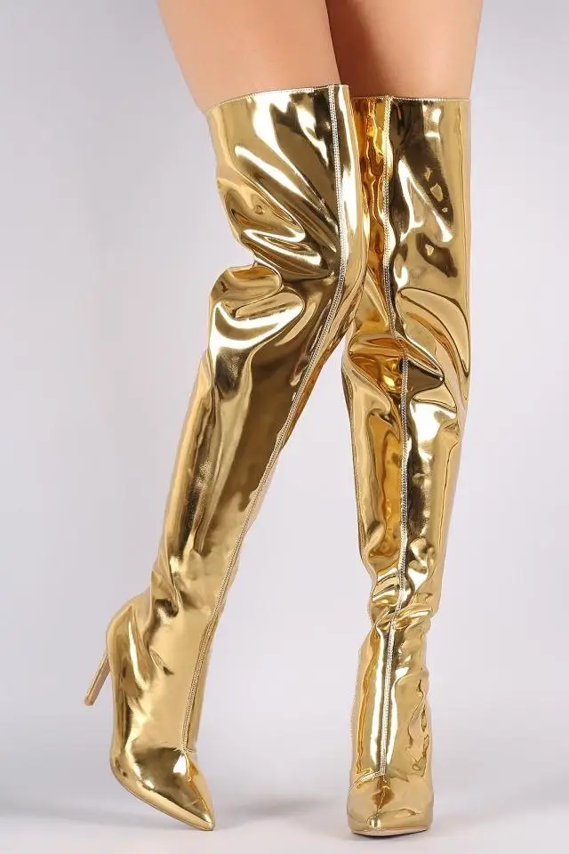 metallic gold thigh high boots