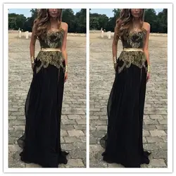 Vestido Formatura Элегантные Выпускные платья 2019 Sexy бретелек золото кружево средства ухода за кожей для будущих мам Черный шифон Длинные Вечеринка