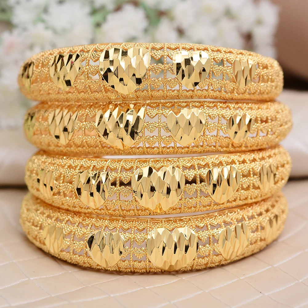 

Annayoyo 4pcs India Ethiopian Bracelet Bangles For Women Arab Ethiopian Africa Dubai Gold Color Bangle Jewelry Gift for women