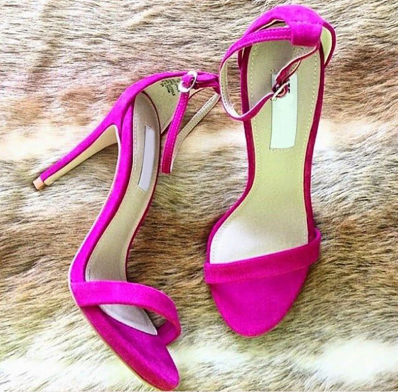 

New Design Women Fashion One Strap Suede Leather High Heel Sandals Candy Color Ankle Strap Sandals Formal Dress Shoes