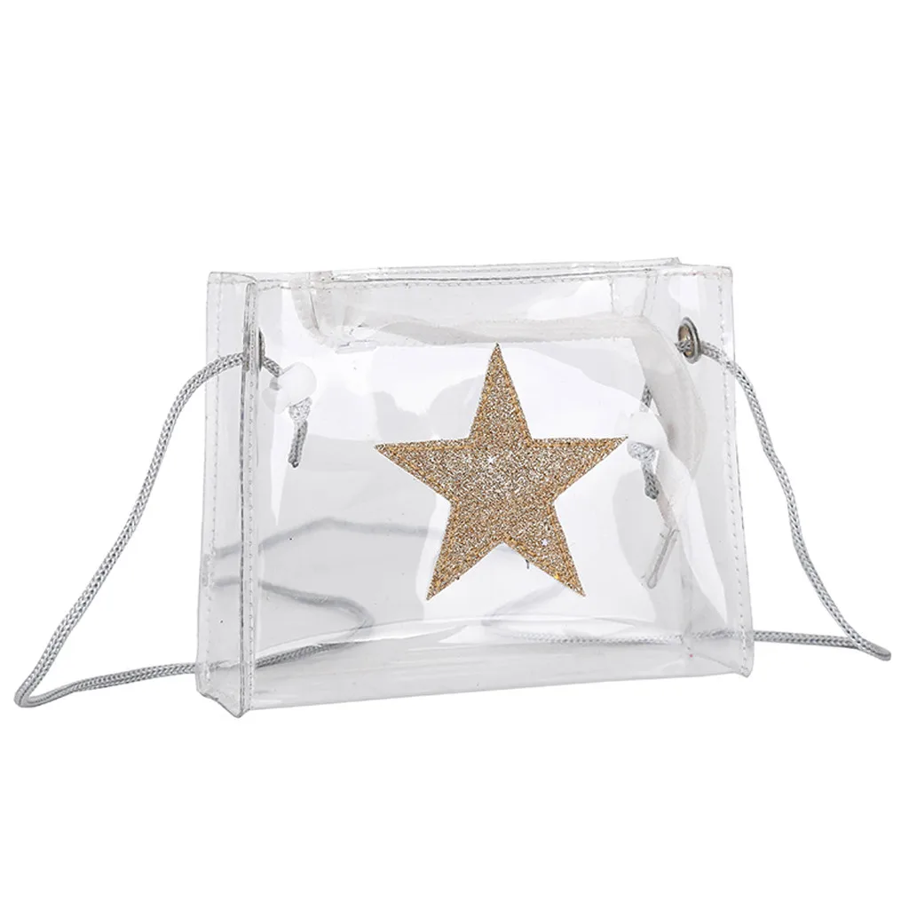 

Women's Bag Fashion Lady Clear Transparent PVC Shoulder Messenger Bags Sequins Stars Chain Small Pack Wild Mobile Phone Bag