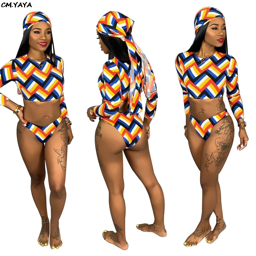 

2019 new women summer long sleeve wave stripes print short top panties suits two piece set bodysuit sexy outfit YT3096