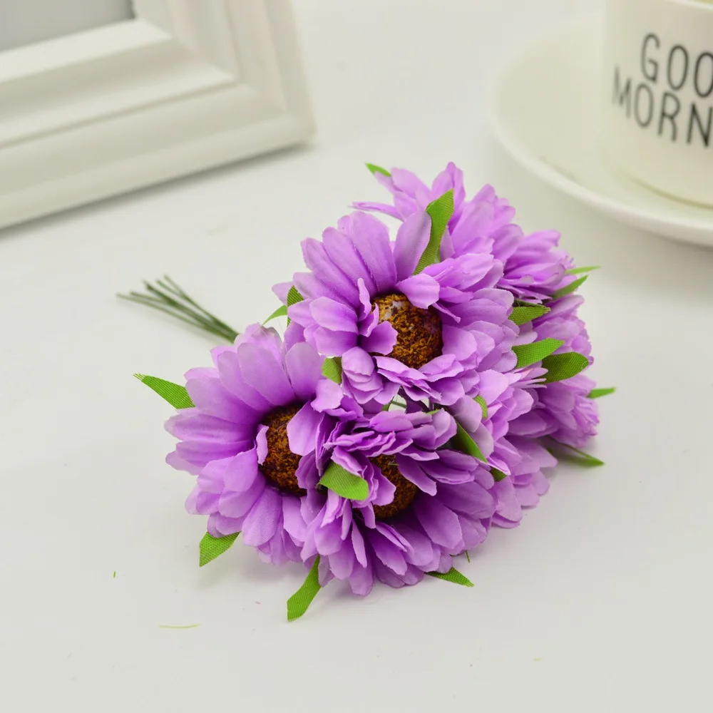 purple 6 шт. ручной работы Гербера Мода Дом Сад невесты diy ВЕНОК материал Свадебный банкет украшения искусственный цветок ножницы Корона - Цвет: purple