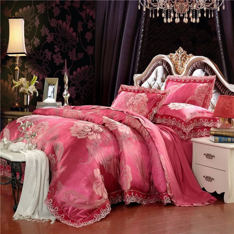 

Lace coffee Gold silver jacquard luxury bedding set queen/king size stain bed set 4pcs cotton silk duvet cover bed sheet sets