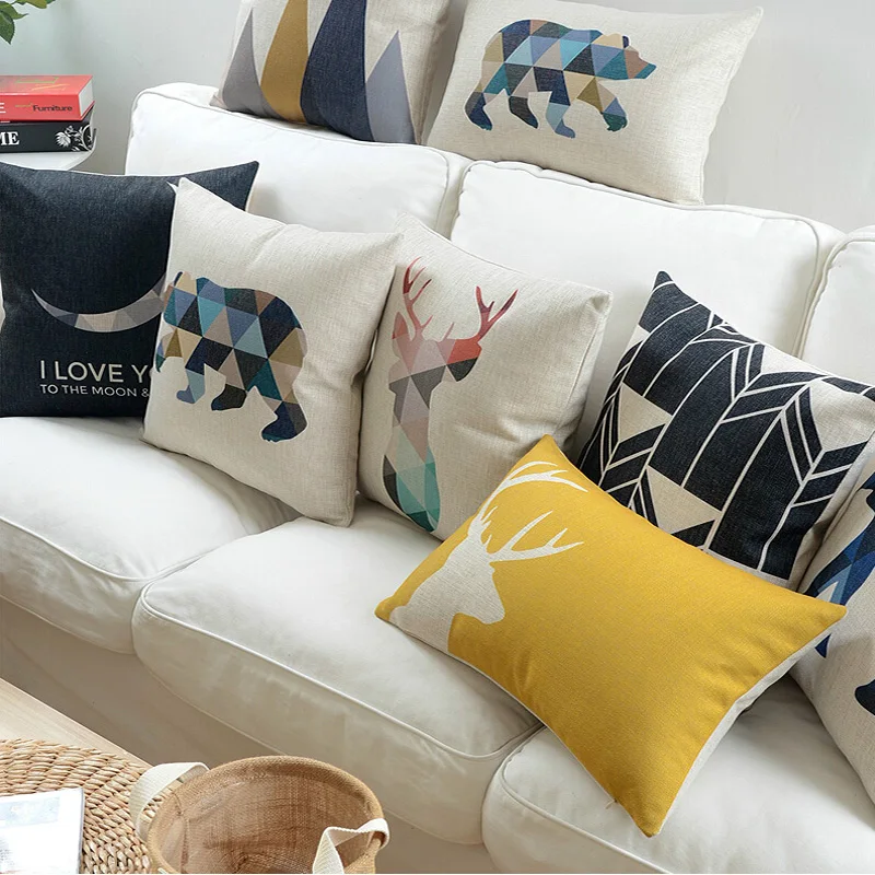 Nordic Стиль подушки синий декоративные подушки Чехол, жёлтая, с геометрическим узором, подушка с оленем крышка наволочка для домашнего декора для дивана размером 45*45 см