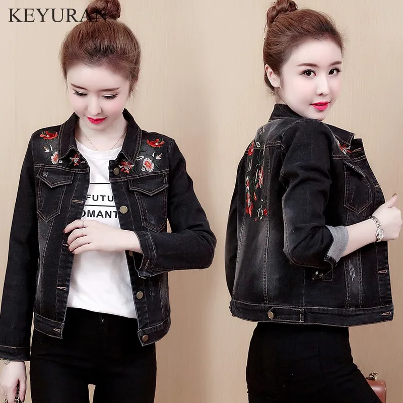 Finest  Women Denim Jacket Real Jaquetas Feminino 2019 New Spring Autumn Female Long Sleeve Flower Embroide