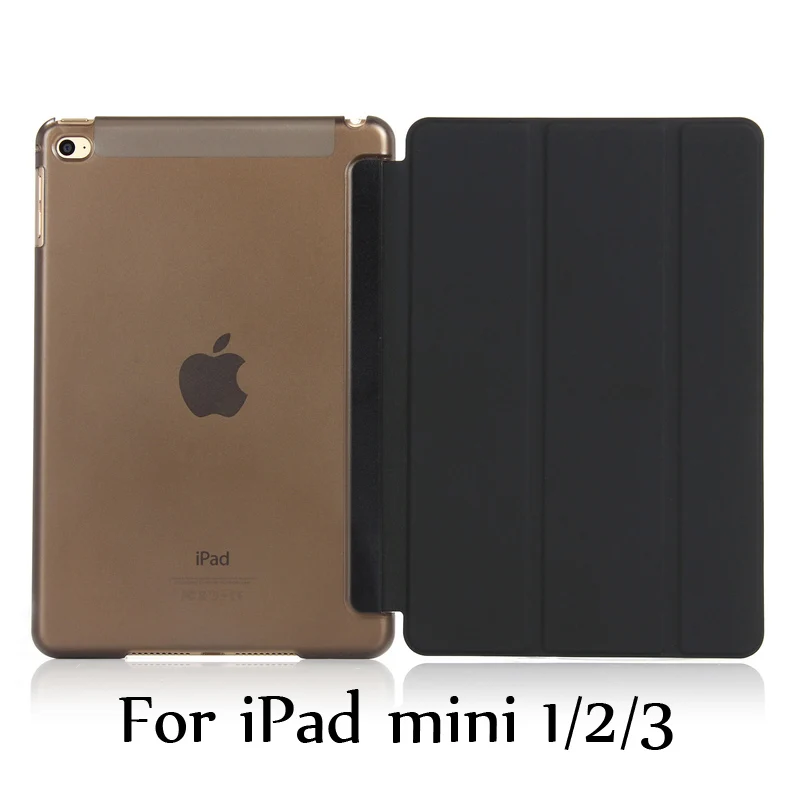 Тонкий смарт-чехол для iPad mini 5 mini4, iPad mini 1/2/3 три раза стенд из искусственной кожи+ Прозрачная Жесткая задняя крышка из ПК с Авто Режим сна/Пробуждение - Цвет: Black for mini 123