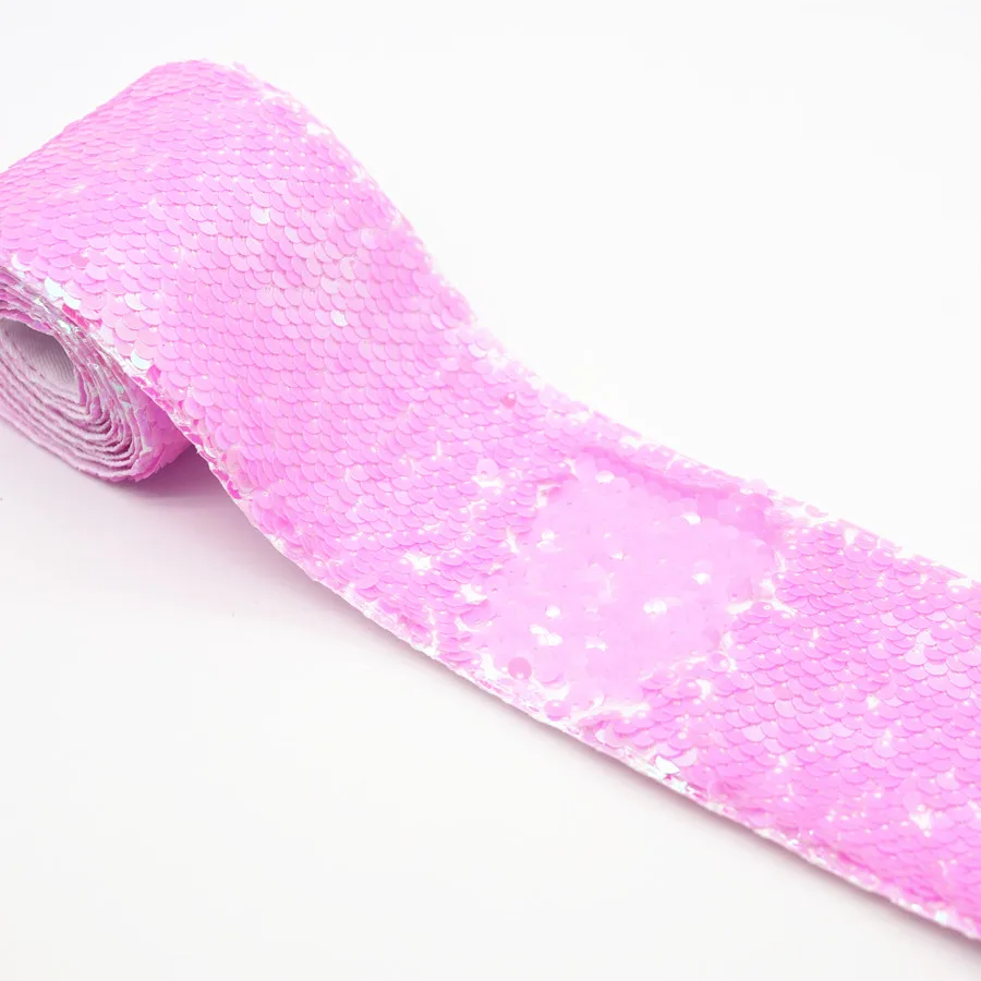 2Yard 3" 75mm Double Color Reversible Sequin Ribbon DIY Hair Bows Blingbling Handmade Materials,MD19052602 - Цвет: 76 Neon pink