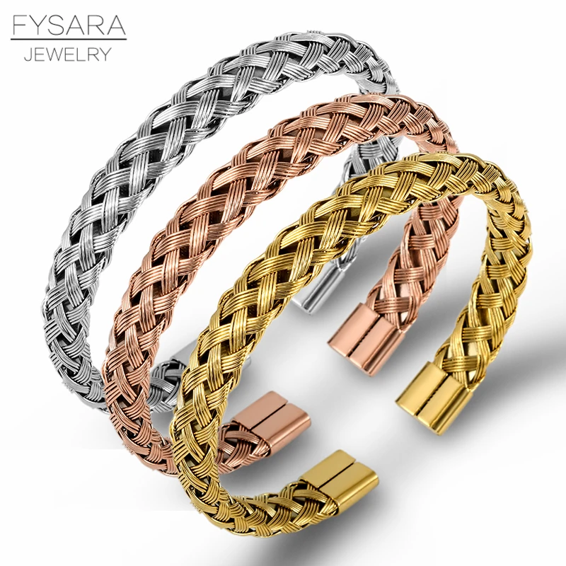 FYSARA, новинка, 4 цвета, нержавеющая сталь, кабель, провод, крученый браслет, браслет для женщин и мужчин, винтажные очаровательные браслеты на запястье, ювелирных изделий