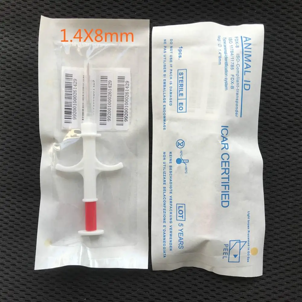 

60pcs/lot 134.2KHz ISO FDX-B Animal Dogs 2.12*12mm Pet Microchips Transponder Syringe animal Id Implantable Syringe injector