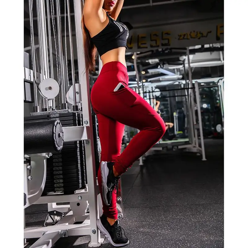 

Yfashion Women Training Pants Leggings with Phone Pockets Slim Fit Quick-Dry Outdoor Ninth High Waist Sweatpants Trousers Female
