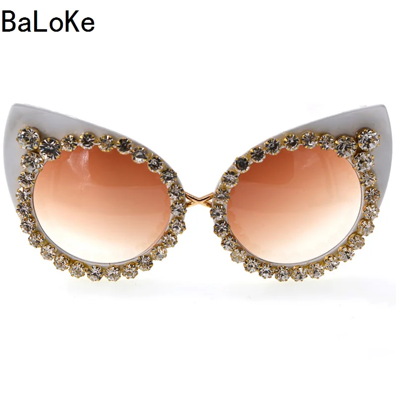 Модные женские солнцезащитные очки в стиле барокко с кристаллами кошачий глаз, Ретро стиль, блестящие стразы, женские солнцезащитные очки