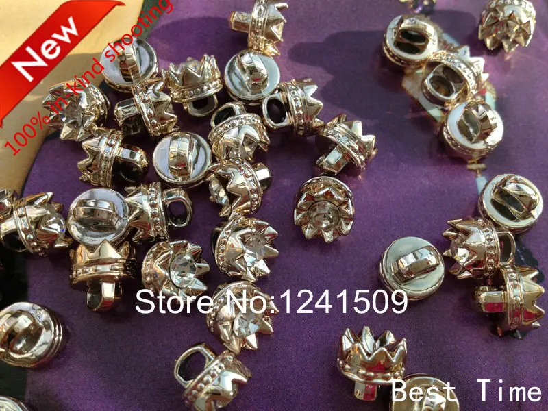 40pcs/Lot 9mm Imitation Diamond Buttons Golde Stereoscopic Crown
