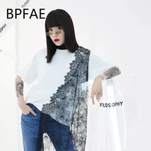 Летнее Новое Женское Харадзюку панк секс хлопок кружева лоскутное асимметричное, с короткими рукавами белая футболка Повседневная точка печатных Топ тройники