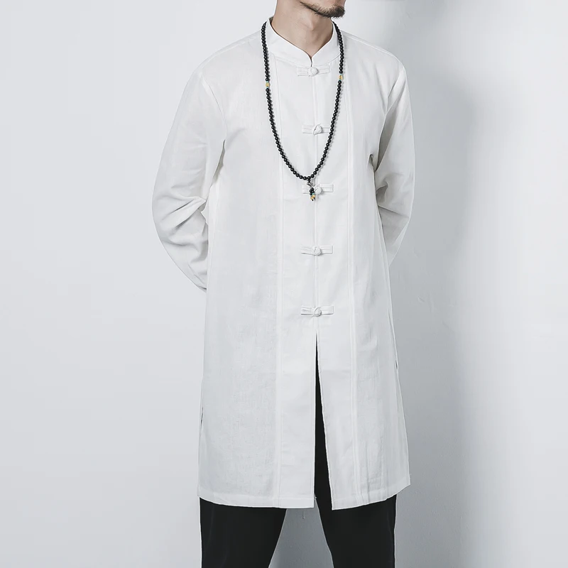  white Men Long Sleeve Trench Chinese Retro Style mens Long Jacket autumn Men's frivolous long coat
