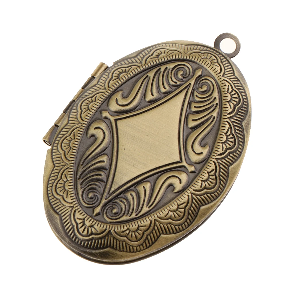 Chic Vintage Flower Engraved Photo Picture Frame Charm Oval Shape Locket Pendant DIY Jewelry