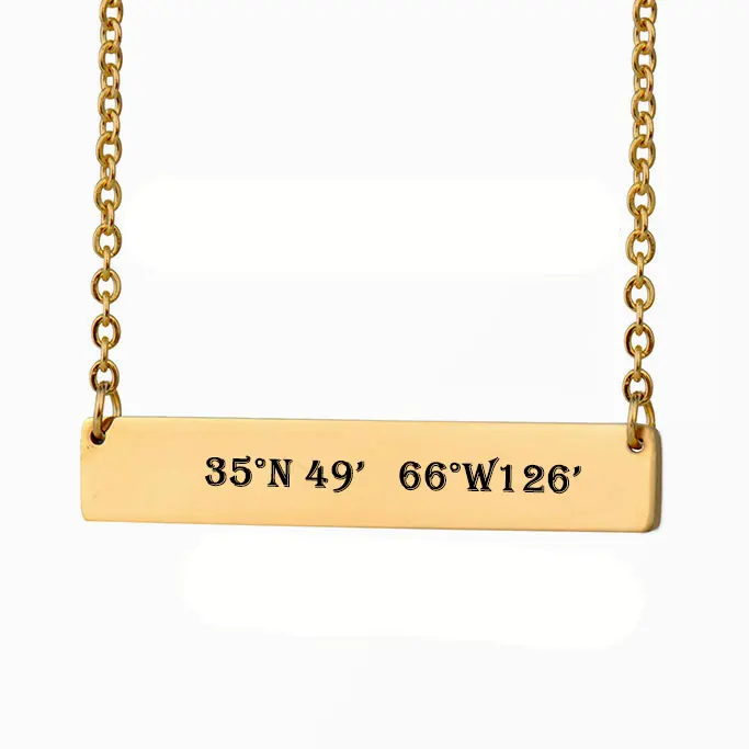 Bar Necklace Engrave Words Custom Coordinates Pendant Stainless Steel Personalized Name Letters Logo Engraved that the saddest thing is that i have had to use words