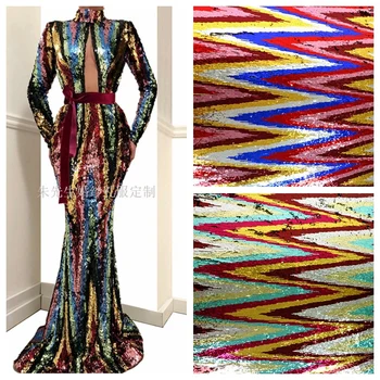 

LASUI W0124 NEW multi-color fish scales sequin DIY High-end wave sequined mesh lace fabric fashion clothing costume stage