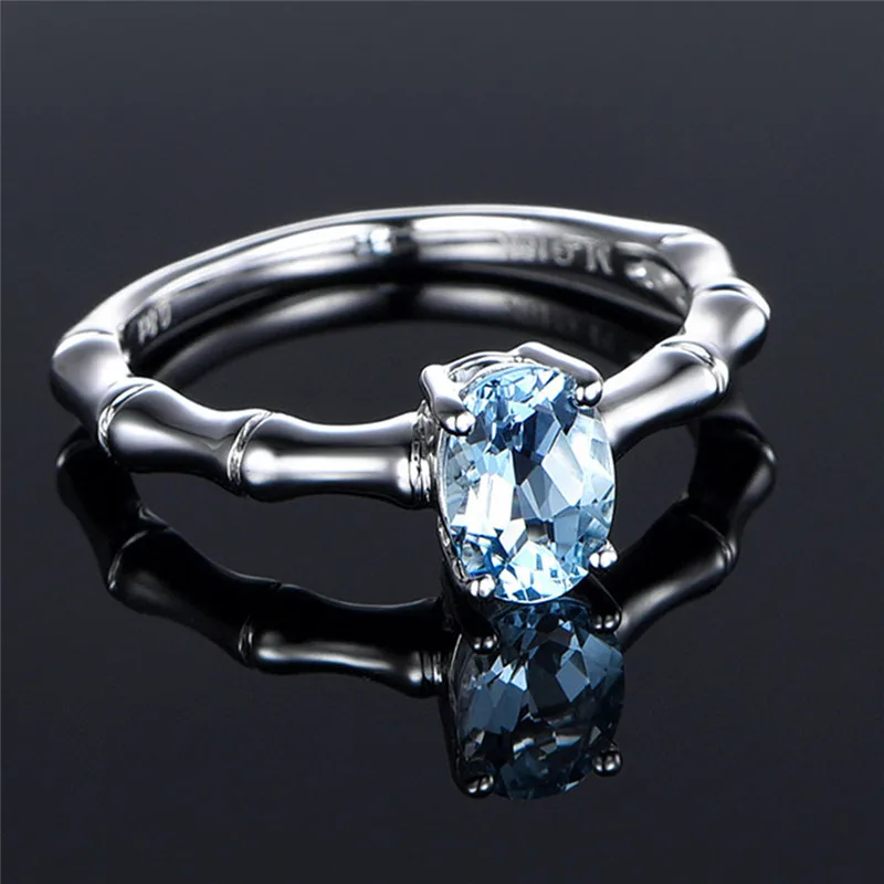 Creative Bamboo Ring Light Blue Crystal Wedding Ring