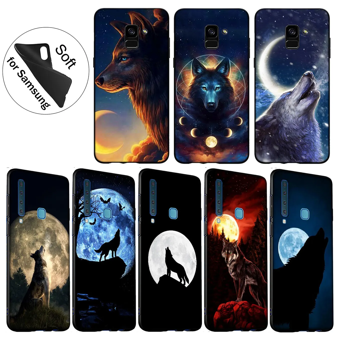 IYICAO Moon roaring wolf Soft Silicone Case for Samsung Galaxy A6 A9 A8 A7 2018 A3 A5 2016 2017 Note 9 8 10 Plus Lite |