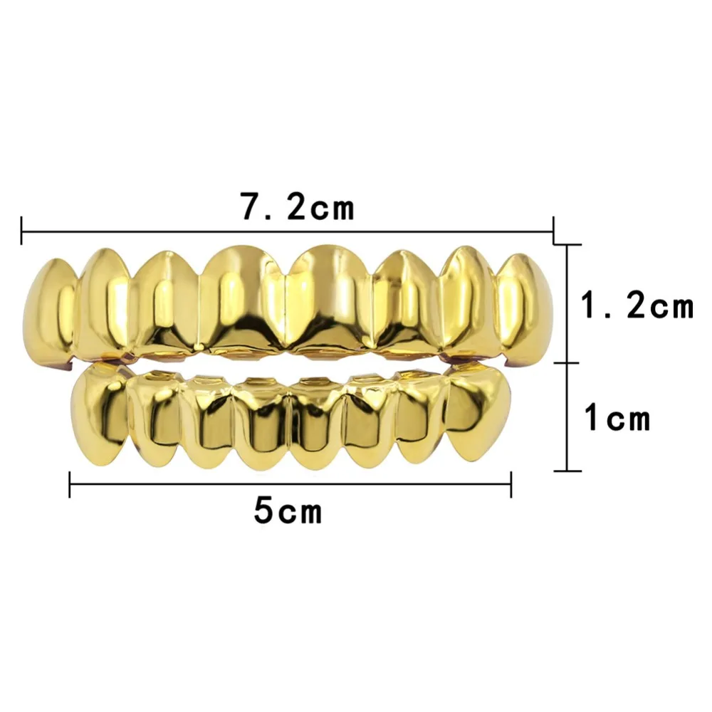 8/8 Hip Hop Teeth Grillz Set Gold Silver Color Top & Bottom Body Jewelry Punk Cosplay Party Tooth Grills Gifts