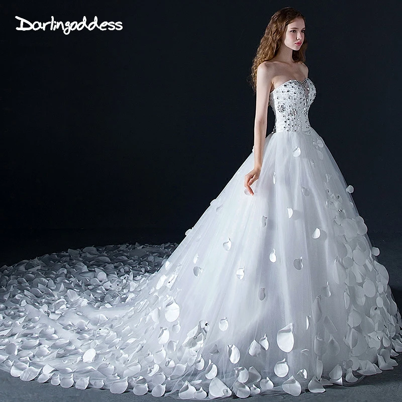 Princesse diamant robes de mariée Bling cristal bustier Corset retour Royal Long Train Sexy luxe