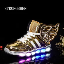 Strongshe children shoes with light мальчики и девочки повседневная led shoes for дети USB Для Зарядки СВЕТОДИОДНЫЙ Свет 3 Цветов Крыло Дети shoes