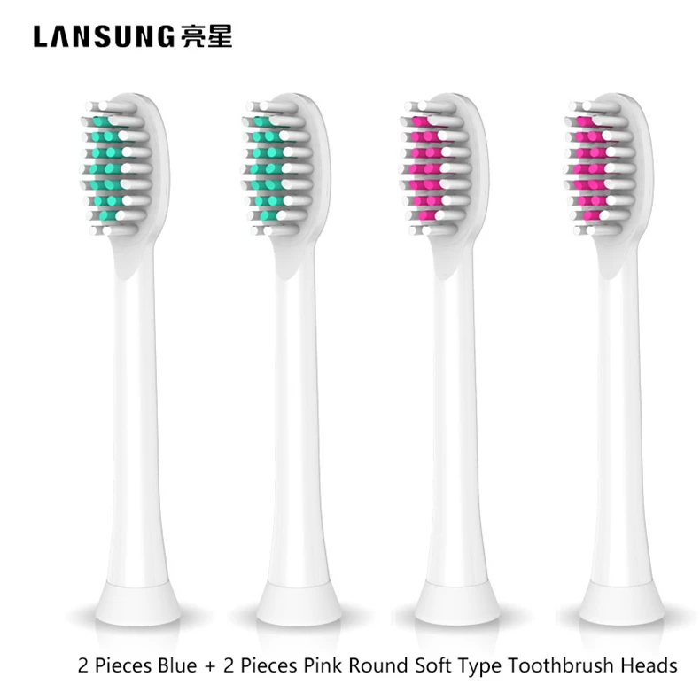 4 насадки для зубных щеток для LANSUNG I1 - Цвет: 2 blue 2 pink round