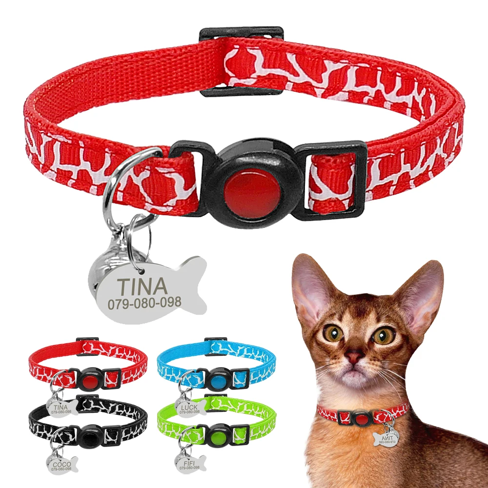 Quick Release Cat Safety Collar With Bell Personalized Kitten Cats