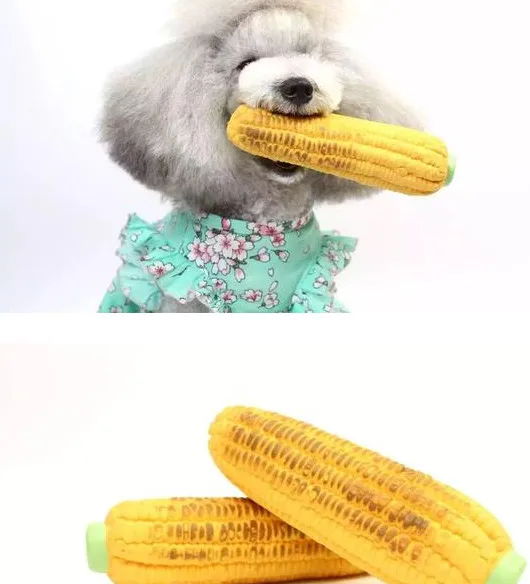 Free shippi Pet Dog Squeak Toy Natural Latex Corn Cob Imitation Vegetable Interactive Toy for