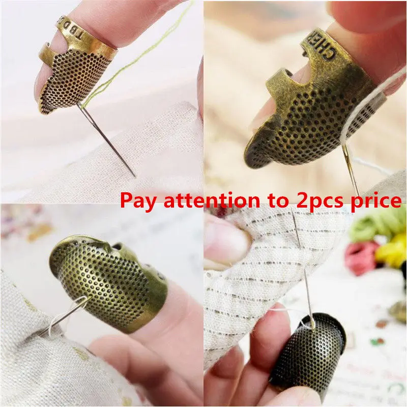 

2 pieces Retro Hand Working Sewing Thimble Finger Protector Needlework Metal Household Sewing Thimble Sewing Tools Accessories