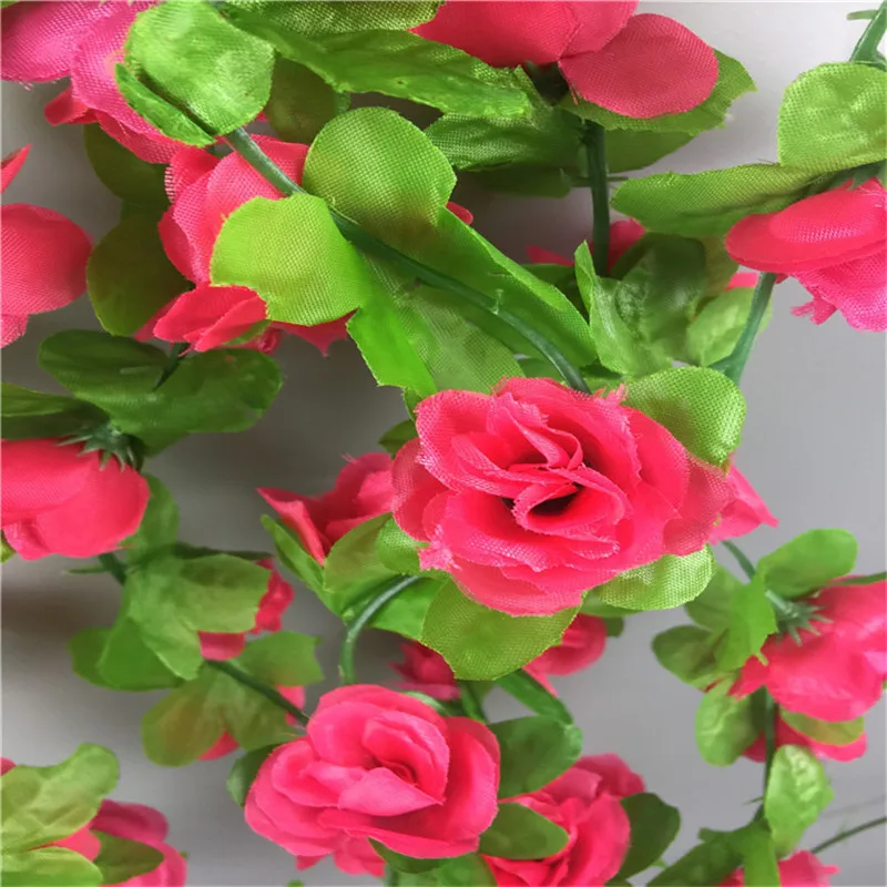 2 м 35 голов искусственная Цветочная лоза Роза поддельные шелковые цветы из ротанга домашнее свадебное украшение на стену para decora - Цвет: Темно-розовый