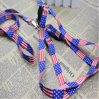 

U.S.A National flag Pattern Dog Running Hauling Cable Nylon Traction Rope Pet Red Blue Black Pink Harness Adjustable +B A3-1