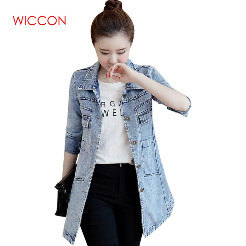 Most effective  Denim Jacket Women Autumn Winter Korean Slim Long Base Coat Women's Frayed Navy Blue Plus size Jean