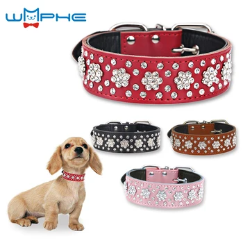 

Rhinestone Leather Dog Collar 1.5inch Wide For Medium Large Dog Pet