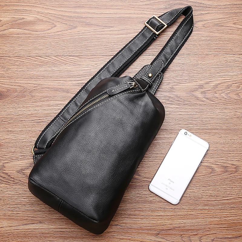 AETOO Chest bag male leather soft leather new single shoulder bag tide casual head layer cowhide men's chest Bag