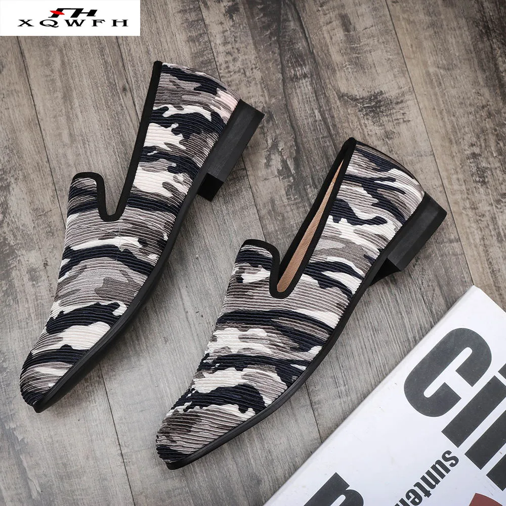Leather Men Casual Shoes Hand-printed Camo Velvet Loafers Comfortable Breathable Mens | Обувь