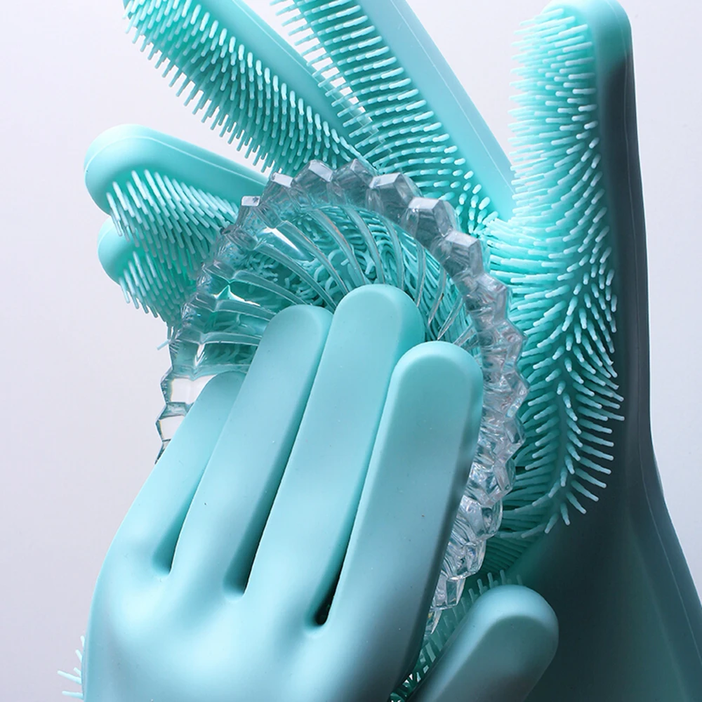 

New Silicon Dishes Gloves with Cleaning Brush Kitchen Wash Housekeeping Washing Gloves 100% Food Grade Dishwashing Dishwasher
