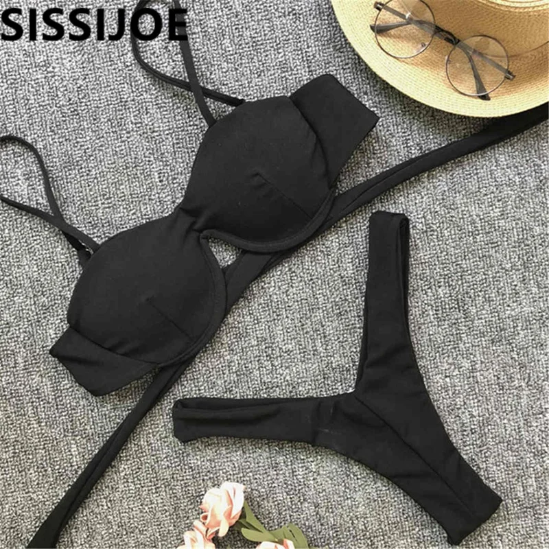 

4 colour 2019 New Black Bather Thong bikini set Swimwear female two pieces swimsuit High Waist Bikini Women Bathing Suit Wea