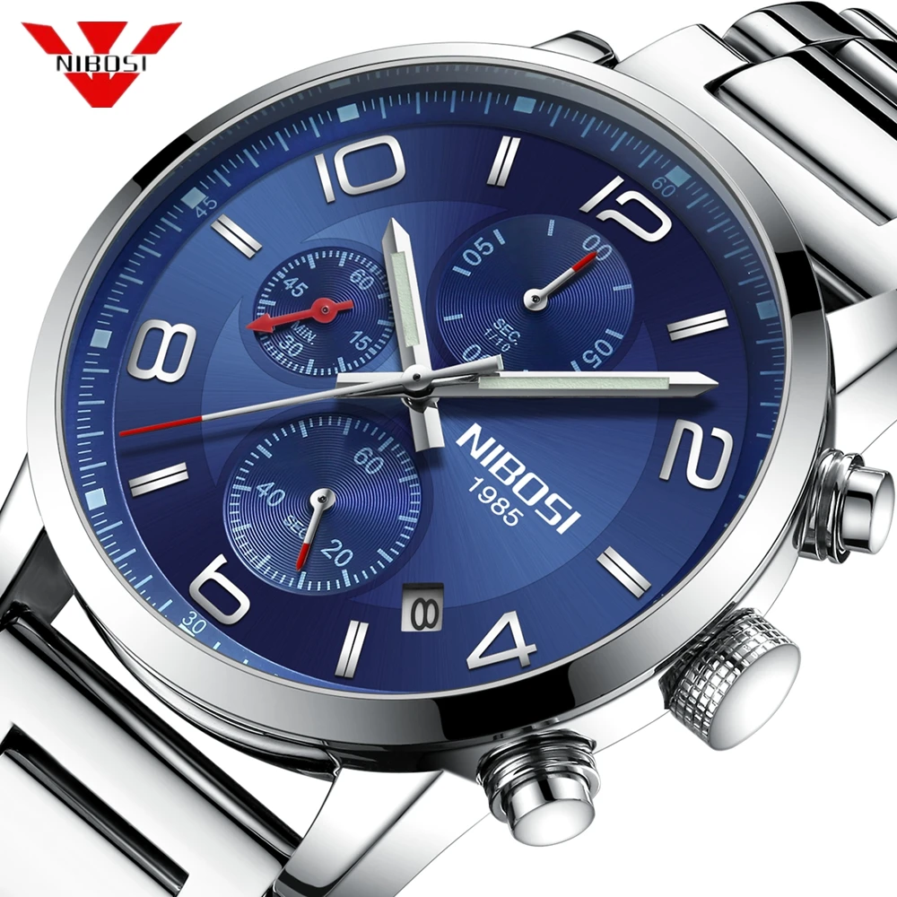 

NIBOSI Reloj Hombre 2019 Watch Mens Military Waterproof Top Brand Watches Stainless Steel Quartz Clock Man Full Steel WristWatch