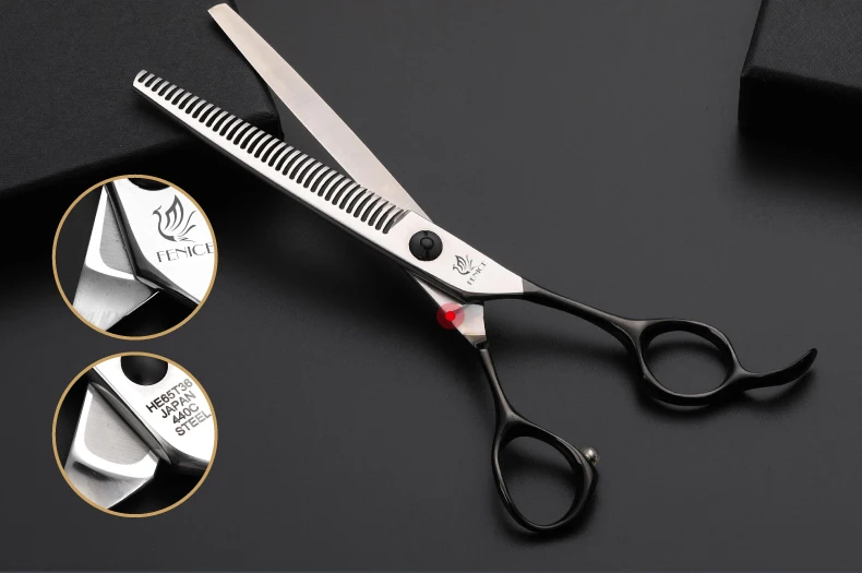 Fenice 6.5 inch Gold/Black Professional Dog Thinning Scissors Japan 440C Pets Hair Shears Thinning Rate 45