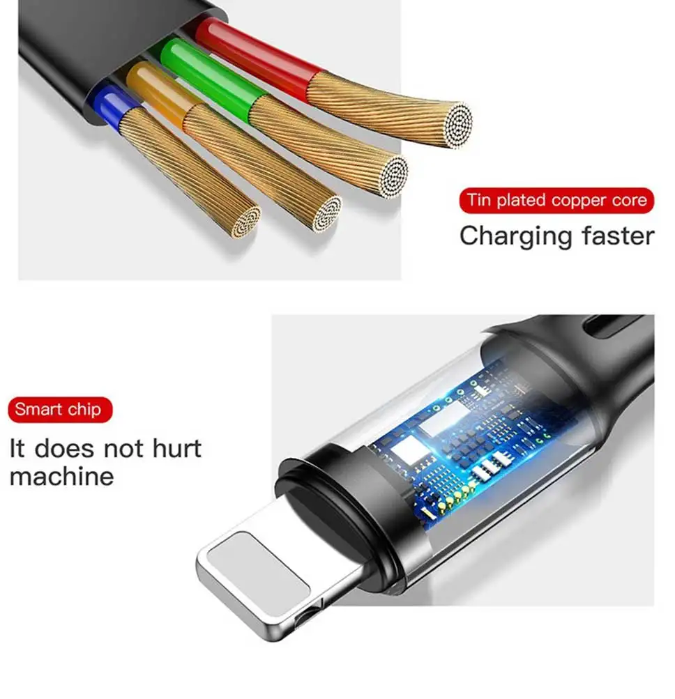3 в 1 мульти USB Кабель зарядного устройства выдвижной 1,2 м 3.5A провод для быстрой зарядки с Lightning, type C, Micro USB для телефона стол