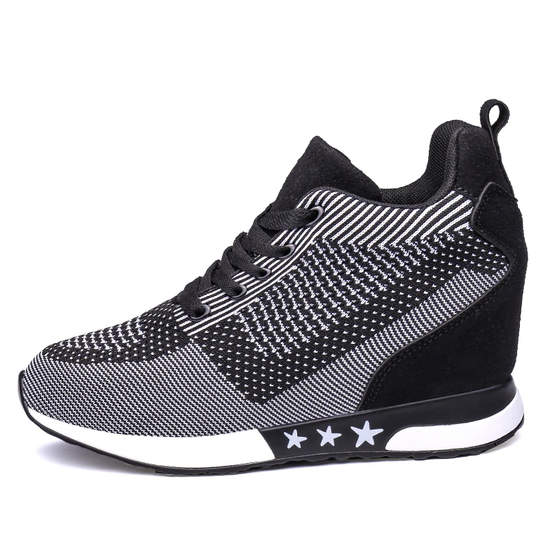 Fashion Sneakers Women Hide Heel Wedges Casual Shoes Woman Flying Knitting Breathable High Top Sneaker Shoes Women XZ115 (18)