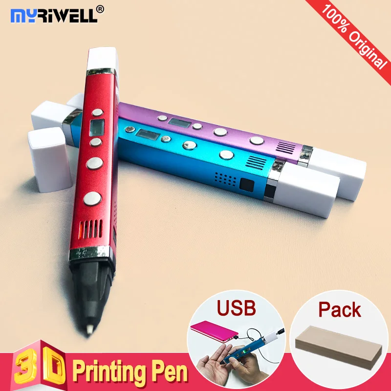 Myriwell 3d ручки+ 10*5 м ABS нити, светодиодный дисплей, usb зарядка, креативная 3d Ручка doodler подарочный набор 3d pen-3d для рисования 1,75 мм pla