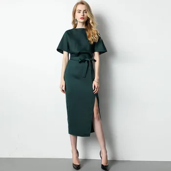 

Long Dress Milan Runway Designer High Quality 2019 Summer New Women'S Fashion Work Party Sexy Elegant Chic Pencil Green Dresses