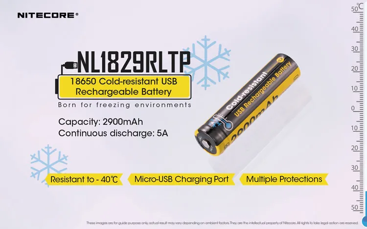 NITECORE NL1829RLTP Cold Resistant 2900mAh 5A 18650 USB Direct Charging Li-ion Battery in Low Temperature Environments-40C