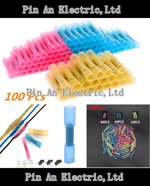 100PCS Red Blue Yellow 3sizes Heat Shrink Butt Crimp Terminals Insulated Electrical Wire Cable Connectors | Обустройство дома