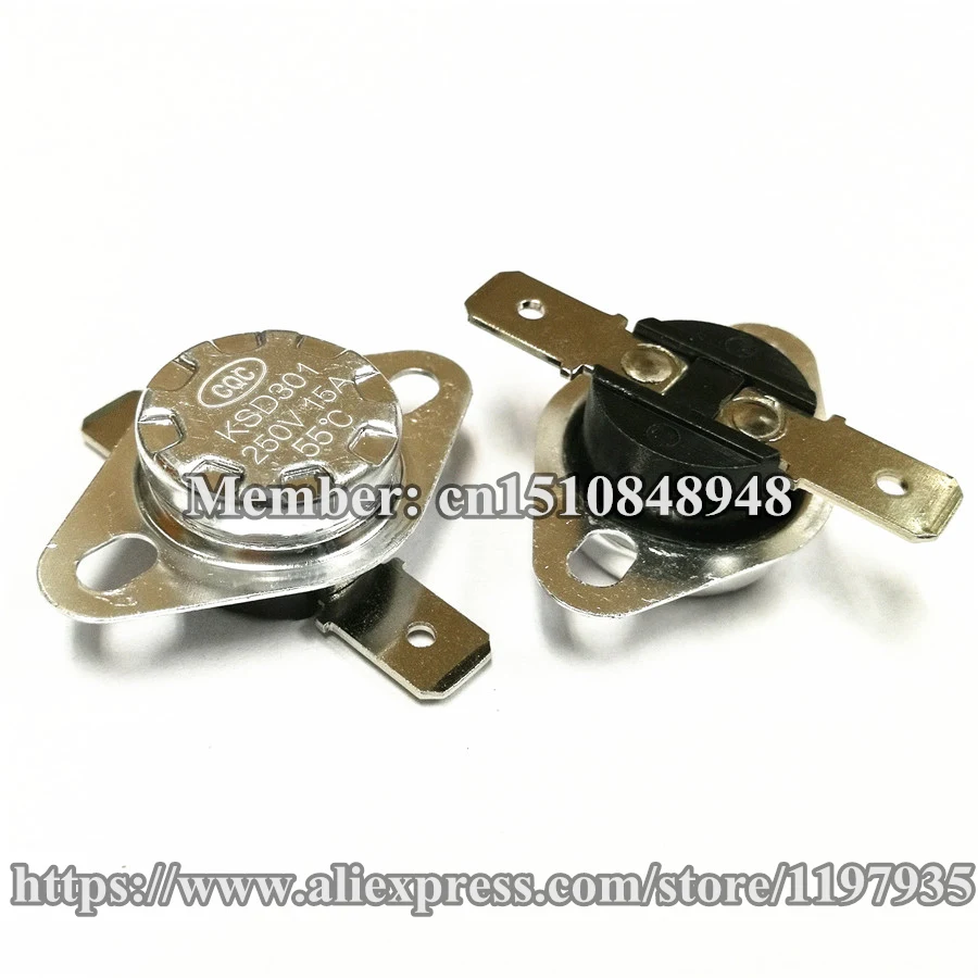 

Bimetal temperature temperature control switch KSD301 15A 250V 55 degrees 60 degrees 65 degrees Thermostat Normally Closed