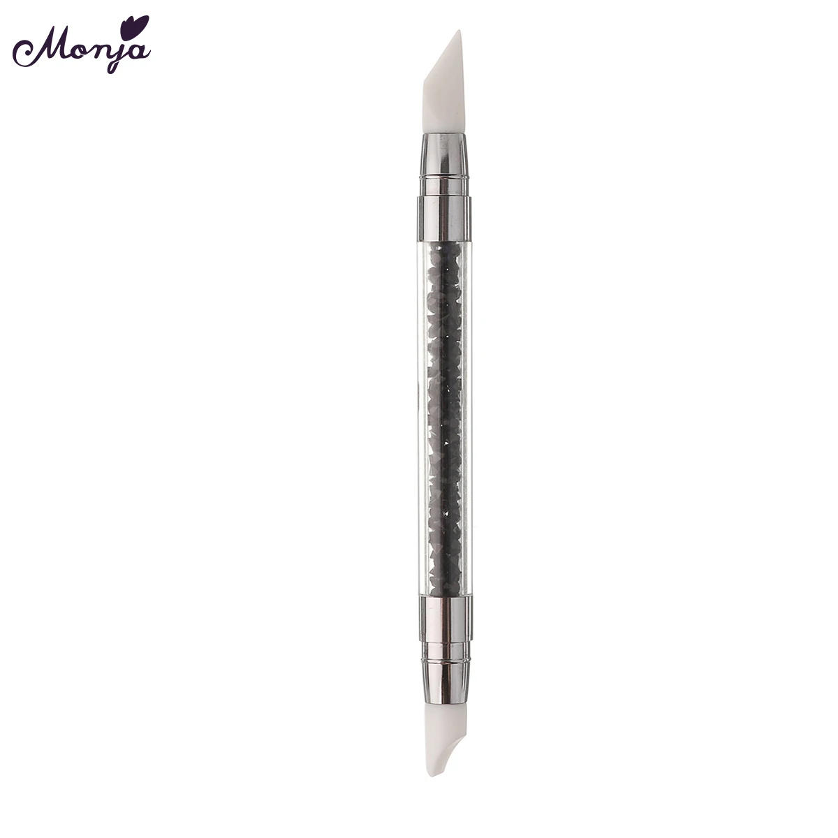 Monja, двойной конец, горный хрусталь, кристалл, для дизайна ногтей, кисть, силиконовая головка, резьба, тиснение, форма, полый, скульптурный, точечный, ручка, инструмент для маникюра - Цвет: Black 2