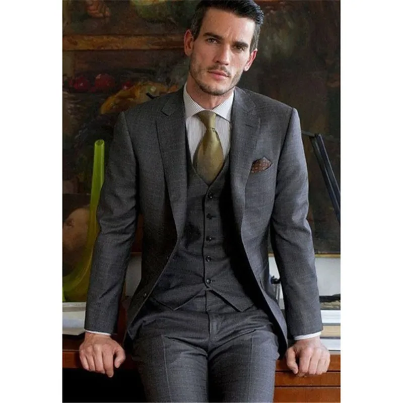 Custom Men's Suit grey gap Lapel man suit two button best mens suits wedding dress terno masculino (jacket+pants+vest) | Мужская